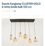 Prachtige eettafellamp, 6 lampen, zwart / goud, Huis en Inrichting, Lampen | Hanglampen, Ophalen, Zo goed als nieuw, Glas, 75 cm of meer