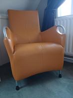 Vintage Okergele Leren Fauteuil - Goede Staat!, Huis en Inrichting, Fauteuils, Ophalen, 75 tot 100 cm, 50 tot 75 cm