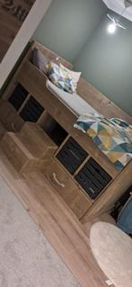 Steigerhouten halfhoogslaper met logeerbed, Kinderen en Baby's, Kinderkamer | Stapelbedden en Hoogslapers, Ophalen, Zo goed als nieuw