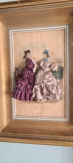 Oude 3D Mode Illustratie met Dames in Jurken, Gouden Lijst, Ophalen of Verzenden