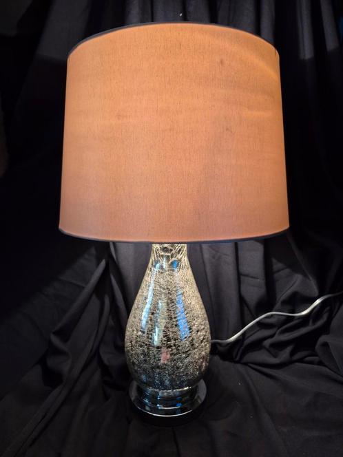 Prachtige zilver glas cracklé tafellamp 60 hoog, Huis en Inrichting, Lampen | Tafellampen, Zo goed als nieuw, 75 cm of meer, Glas