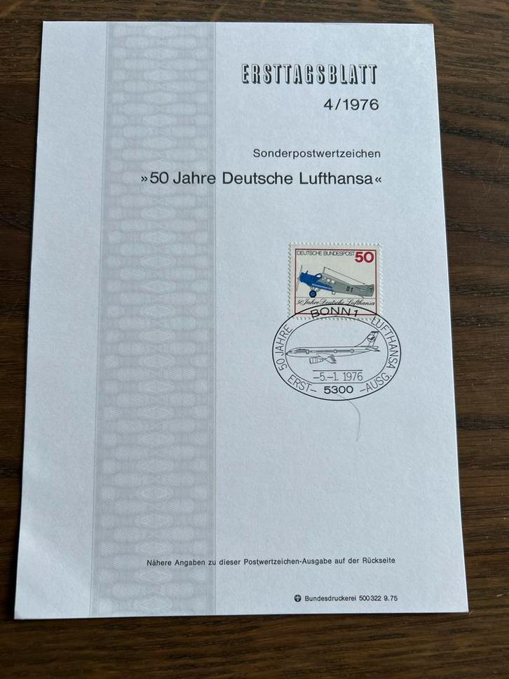 EERSTAGSBLATT 4/1976 Lufthansa, Postzegels en Munten, Postzegels | Toebehoren, Verzamelalbum, Ophalen of Verzenden