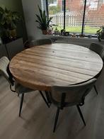 Robuuste ronde eettafel met 4 groene stoelen, Huis en Inrichting, Stoelen, Ophalen, Gebruikt, Overige kleuren, Vier