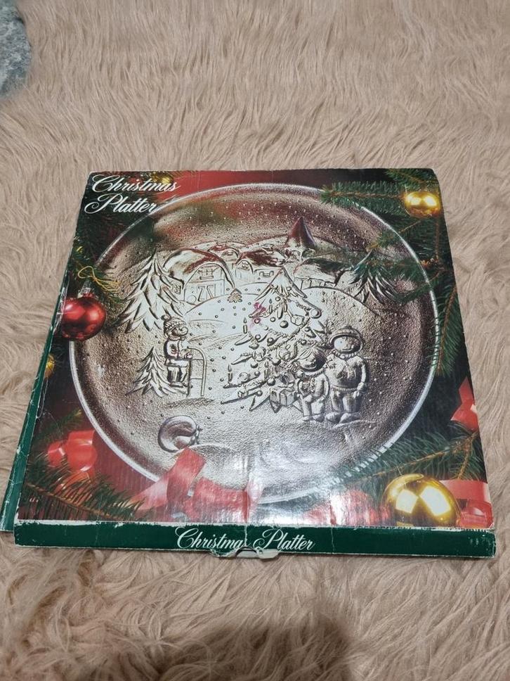 Vintage Glazen Bord Kerst Kerstmis - Chrismas Platter, Huis en Inrichting, Keuken | Servies, Nieuw, Bord(en), Overige stijlen