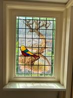 Glas in Lood Raam met Vogel en Landschap Motief Antiek Stijl, Ophalen, Gebruikt, Glas in lood