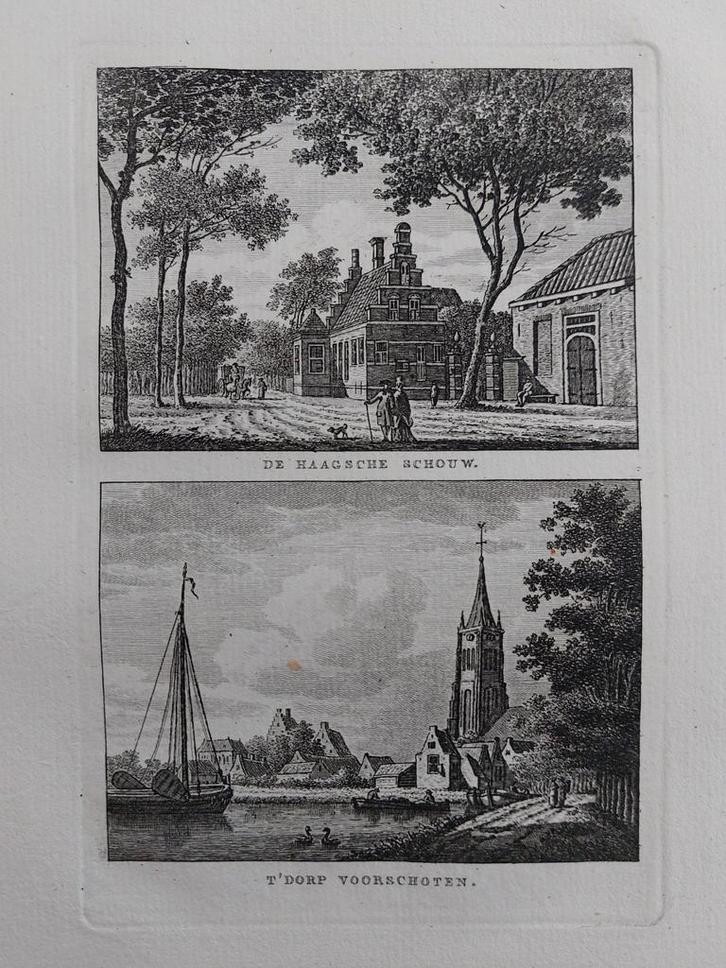 131-132 / Haagsche Schouw bij Leiden en Voorschoten Bulthuis, Antiek en Kunst, Kunst | Etsen en Gravures, Ophalen of Verzenden