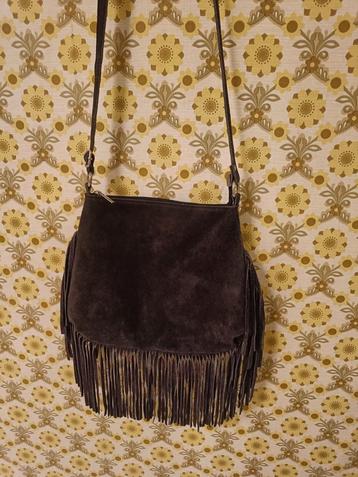 Vintage Suede Schoudertas Jaren 70 - Donkerblauw beschikbaar voor biedingen