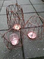 Te koop: Set van 3 koperen kaarsenhouders., Ophalen, Zo goed als nieuw, Minder dan 25 cm