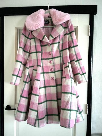 1950s repro Hell Bunny roze geruite winterjas mt S beschikbaar voor biedingen
