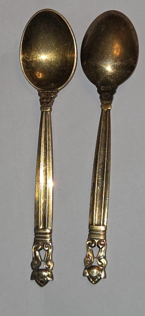 Georg Jensen verguld zilveren koffie lepeltjes, Ophalen of Verzenden, Zilver