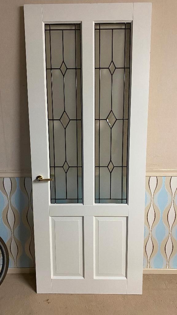 Prachtige glas in lood binnendeur wit, Doe-het-zelf en Verbouw, Deuren en Horren, Zo goed als nieuw, Binnendeur, 215 cm of meer
