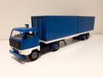 Tekno Volvo F89 trekker + containeroplegger blauw/ wit 1/50, Ophalen of Verzenden, Zo goed als nieuw, Bus of Vrachtwagen, Tekno
