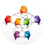 Vogeltjes kleurrijk Muurcirkel 120x120 Kunststof + Ophangsys, Huis en Inrichting, Woonaccessoires | Schilderijen, Tekeningen en Foto's