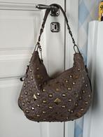 Vintage DKNY Y2K Brown Leather hobo bag with bronze metal st, Overige merken, Bruin, Ophalen of Verzenden, Zo goed als nieuw