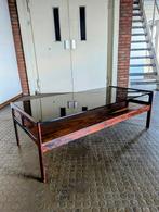 Rosewood & smoked glass coffee table, Denmark 1960s, Ophalen, 100 tot 150 cm, 50 tot 100 cm, Glas