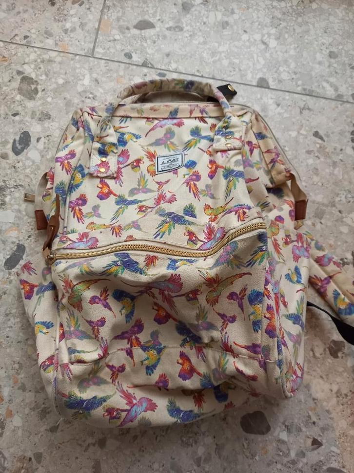 Leuke rugtas met vogelprint, Sieraden, Tassen en Uiterlijk, Tassen | Rugtassen, Gebruikt, Overige merken, 25 tot 40 cm, 30 tot 45 cm