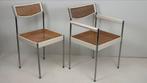 2 x vintage fauteuil rotan/webbing chroom buisframe wit hout, Ophalen, Riet of Rotan, Twee, .
