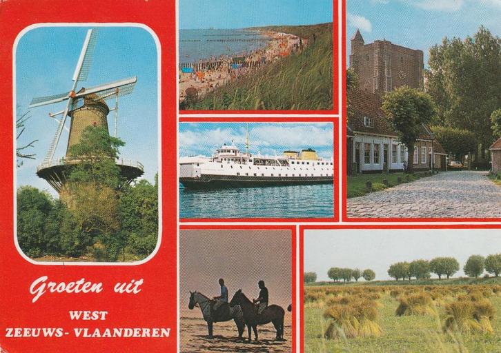 WEST ZEEUWS VLAANDEREN Molen Duin Veerboot Vlas Groeten, Verzamelen, Ansichtkaarten | Nederland, Ongelopen, Zeeland, 1980 tot heden
