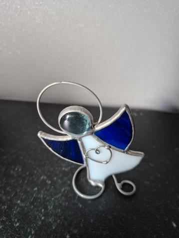 Glas engeltje blauw wit beeldje lood decoratie Kerstmis beschikbaar voor biedingen