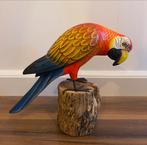 Handgemaakte houten papegaai op stam - ROOD +/- 25cm, Antiek en Kunst, Ophalen of Verzenden