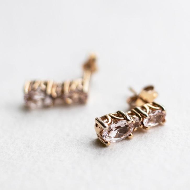Vintage zilveren oorbellen met goldplating rooskwarts, Sieraden, Tassen en Uiterlijk, Oorbellen, Zilver, Zilver, Met edelsteen