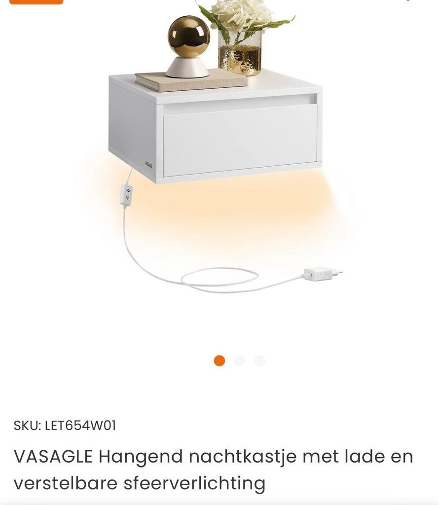 Hangend nachtkastje met lade - VASAGLE, Minder dan 45 cm, Nieuw, Ophalen of Verzenden, Minder dan 55 cm