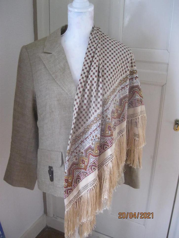 Stroke linnen jasje: mt 42 + sjaal, Kleding | Dames, Jasjes, Kostuums en Pakken, Zo goed als nieuw, Jasje, Maat 42/44 (L), Beige