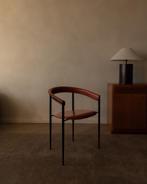 Vintage Arrben Italy leren eetkamerstoel · Italiaans design, Huis en Inrichting, Ophalen, Post Modern, Gebruikt, Zwart