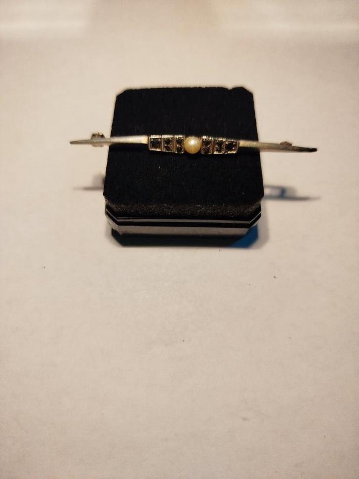 Zilveren Broche met Parel en Marcasiet, Sieraden, Tassen en Uiterlijk, Antieke sieraden, Broche, Zilver, Met edelsteen, Ophalen of Verzenden