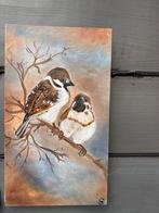 Olieverf Schilderij - Musjes op Tak, Ophalen of Verzenden