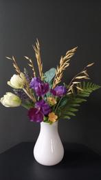 Kunst- en Droogbloemen gebonden boeket met roze vaas H 34 cm, Ophalen of Verzenden, Nieuw