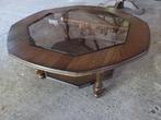 salontafel,8 hoekig, met glazenplaat donker, massief eiken, Ophalen, Gebruikt, Barok, 50 tot 100 cm