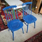 2 Brocante oude houten blauwe stoelen eettafelstoelen, Ophalen