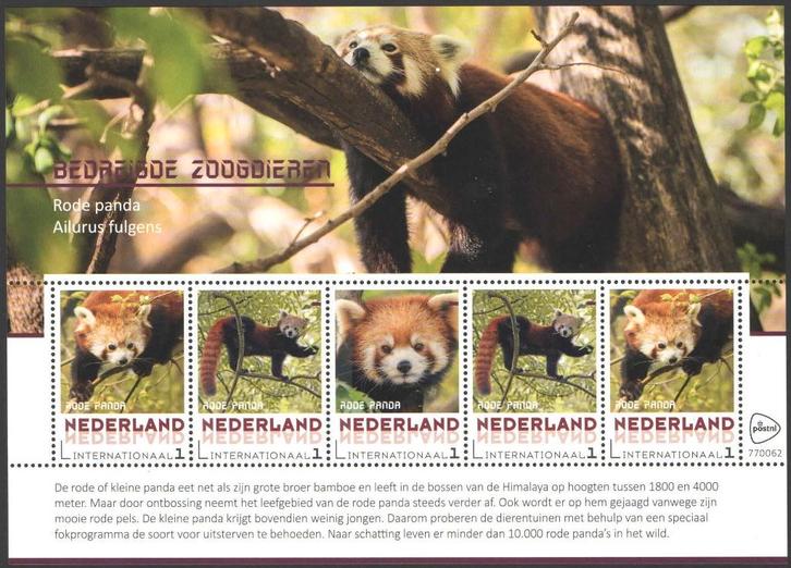 Postzegels Bedreigde zoogdieren: Rode Panda, Postzegels en Munten, Postzegels | Nederland, Postfris, Na 1940, Ophalen of Verzenden