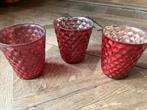 Set van Drie grote waxinelichthouders rood goud romantisch, Overige materialen, Gebruikt, Ophalen of Verzenden, Kaars
