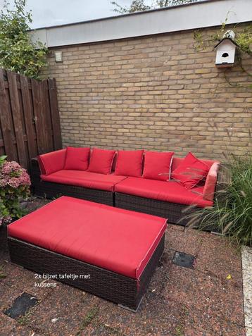 Tuin Loungeset Wicker met Rode Kussens beschikbaar voor biedingen