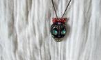 Vintage Metalen Retro Schedel Skull Hanger Zirkoon Ketting, Overige materialen, Gebruikt, Zwart, Ophalen of Verzenden