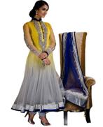 Indian bollywood anarkali blauw geel maat medium, Maat 38/40 (M), Overige typen, Blauw, Ophalen of Verzenden