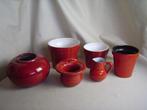 Vintage rood aardewerk pottery kan bloempotje, Gebruikt, Rond, Binnen, Ophalen of Verzenden