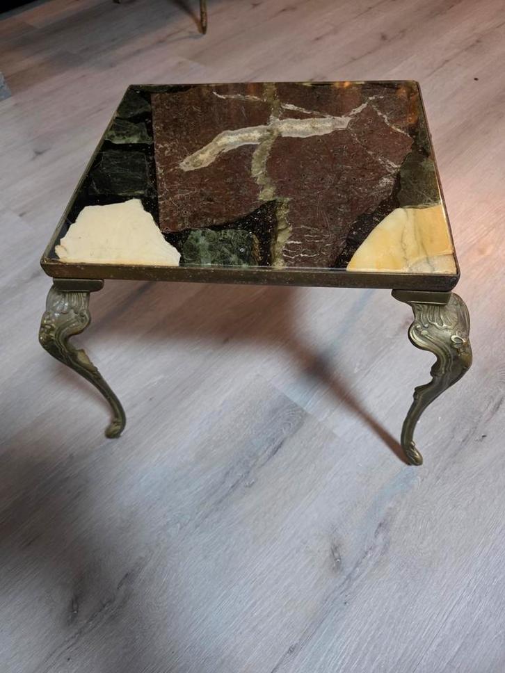Antiek Stijl Bijzettafel met Marmeren Blad,B-35,D-30,H-31, Huis en Inrichting, Tafels | Sidetables, Ophalen