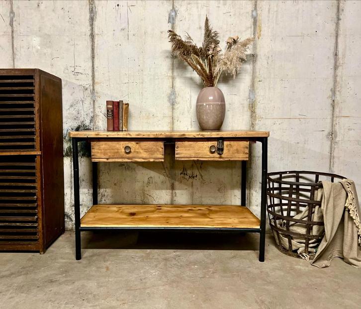 Vintage werkbank koffietafel koffiebar keukeneiland dressoir, Huis en Inrichting, Kasten | Dressoirs, Gebruikt, 100 tot 150 cm