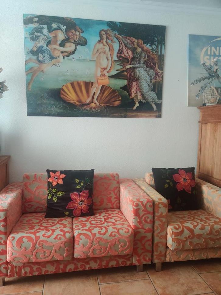 retrolook gestoffeerde tweezitsbank, fauteuil en stoel, Antiek en Kunst, Antiek | Meubels | Stoelen en Banken, Ophalen