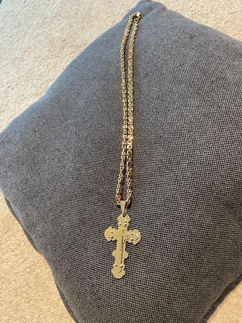 Goudkleurige Koningsketting met Kruis – 65 cm, Sieraden, Tassen en Uiterlijk, Kettingen, Nieuw, Overige materialen, Goud, Met hanger