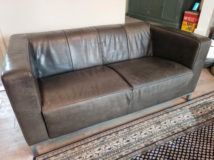 Machalke 2.5-zits bank 1.60m , zadel leer, donkergrijs, Huis en Inrichting, Banken | Bankstellen, Gebruikt, Rechte bank, Tweepersoons