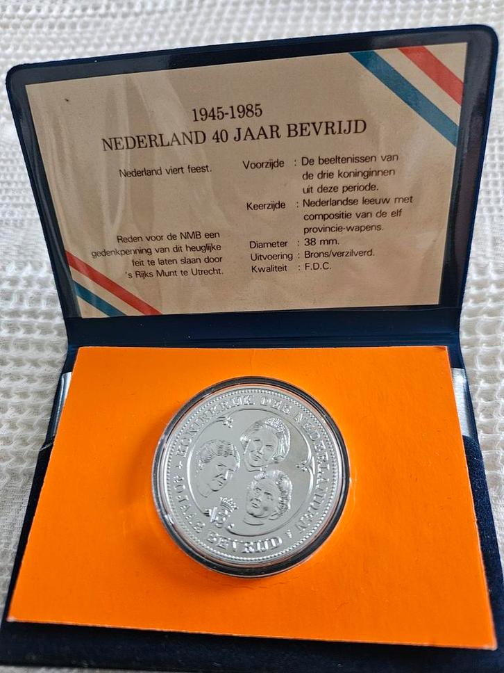40 Jaar Bevrijd Nederland Penning, Postzegels en Munten, Munten | Nederland, Losse munt, Overige waardes, Koningin Beatrix, Zilver