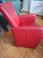 leren rode fauteuils op wielen, Huis en Inrichting, Fauteuils, Ophalen, Gebruikt, Leer, 50 tot 75 cm
