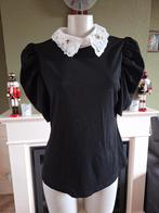 Nieuwe zwart kanten kraagje top 2XL 46 pof mouw gratis verz, Verzenden, Zwart, Maat 46/48 (XL) of groter, Zo goed als nieuw
