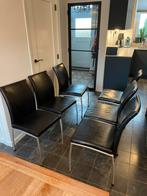6 eetkamerstoelen - echt leer, Ophalen, Gebruikt, Zwart, Leer