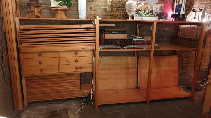 Veel vintage Lundia onderdelen boekenkast houten stelling, Antiek en Kunst, Antiek | Meubels | Kasten, Ophalen