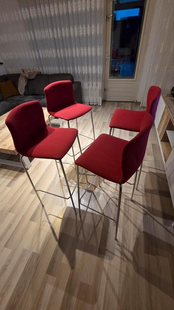 Rode Gaber barkrukken - set van 4, Huis en Inrichting, Barkrukken, Gebruikt, 60 tot 90 cm, Metaal, 4 krukken, Ophalen